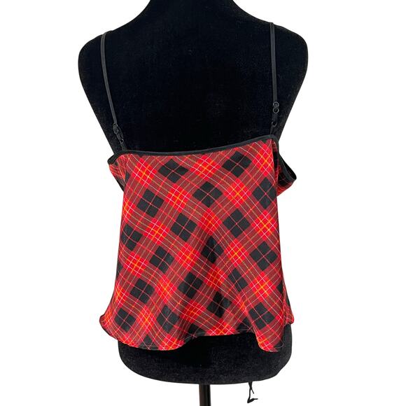Red Plaid Satin Cami Top Size Medium Y2K Grunge Punk Spaghetti Strap - Picture 5 of 8